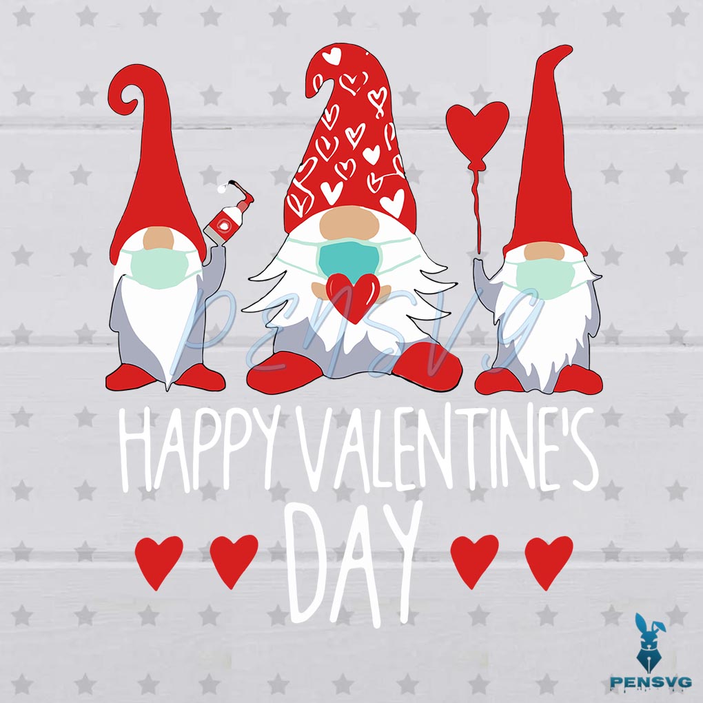 Valentines Day Gnomes Three Gnomes Holding Heart In Mask Svg