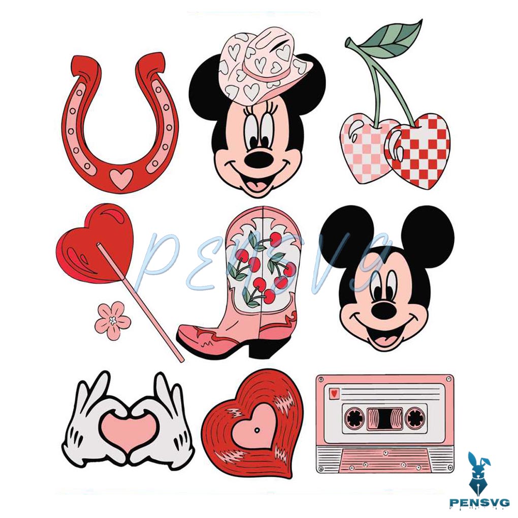 Valentines Day Rodeo Minnie Mickey SVG