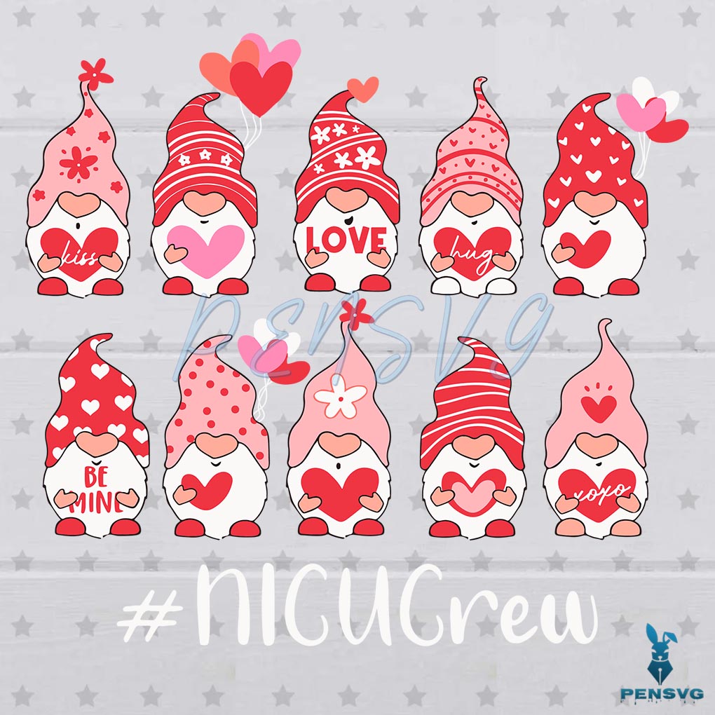 Valentines Gnome With Hearts NICU Crew Svg Digital File