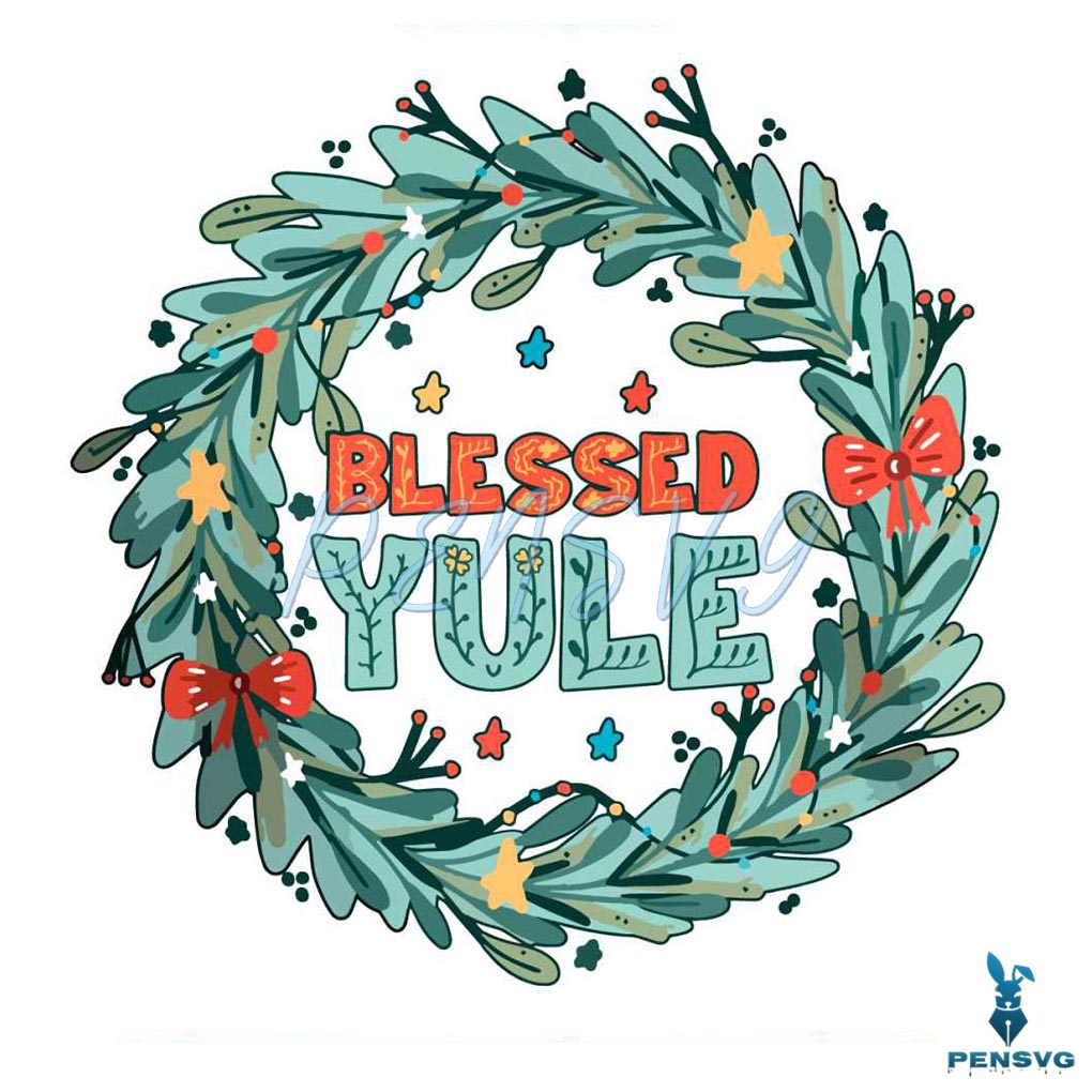 Vintage Blessed Yule Christmas Wreath SVG Cricut File