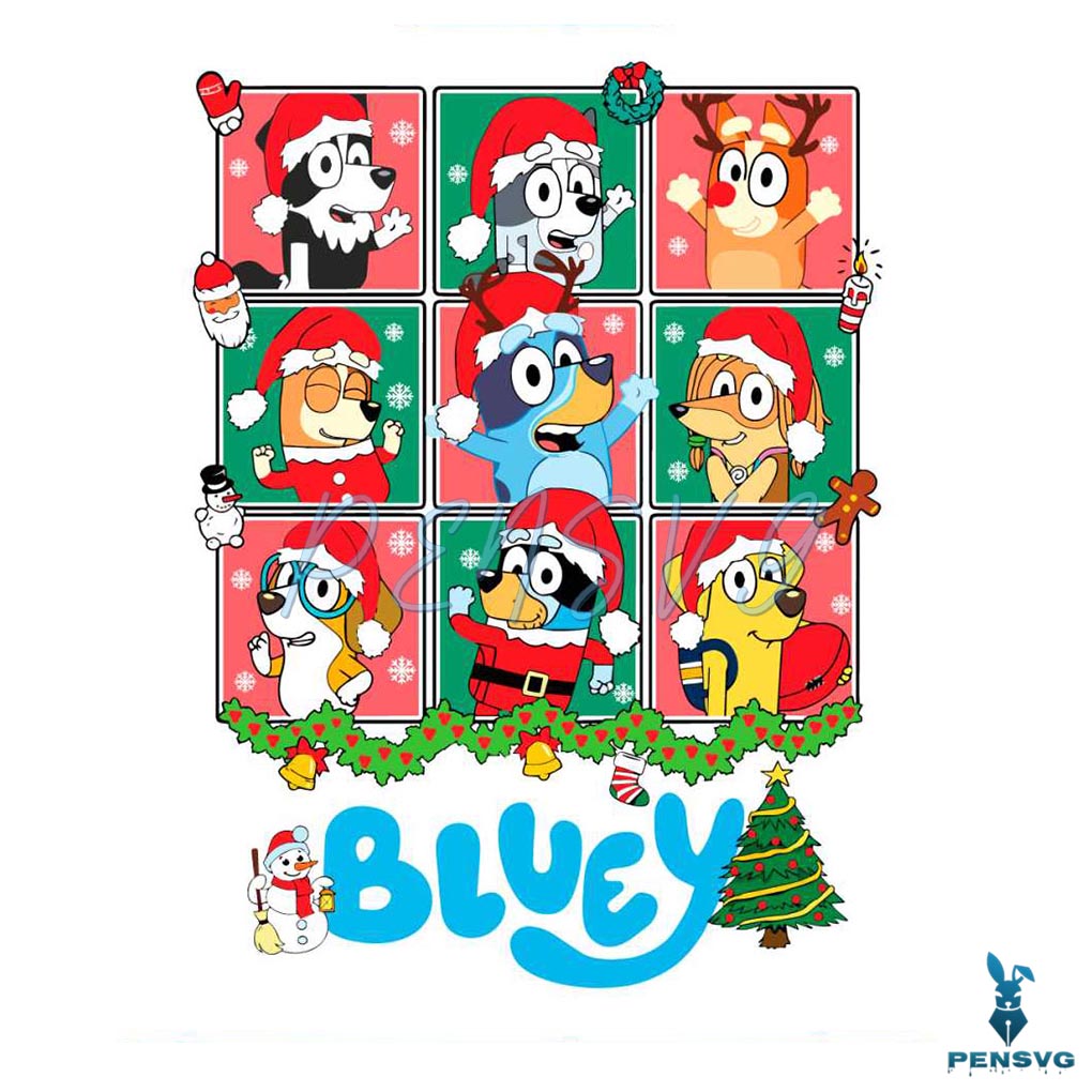 Vintage Bluey Family Christmas Wreath SVG Cricut File