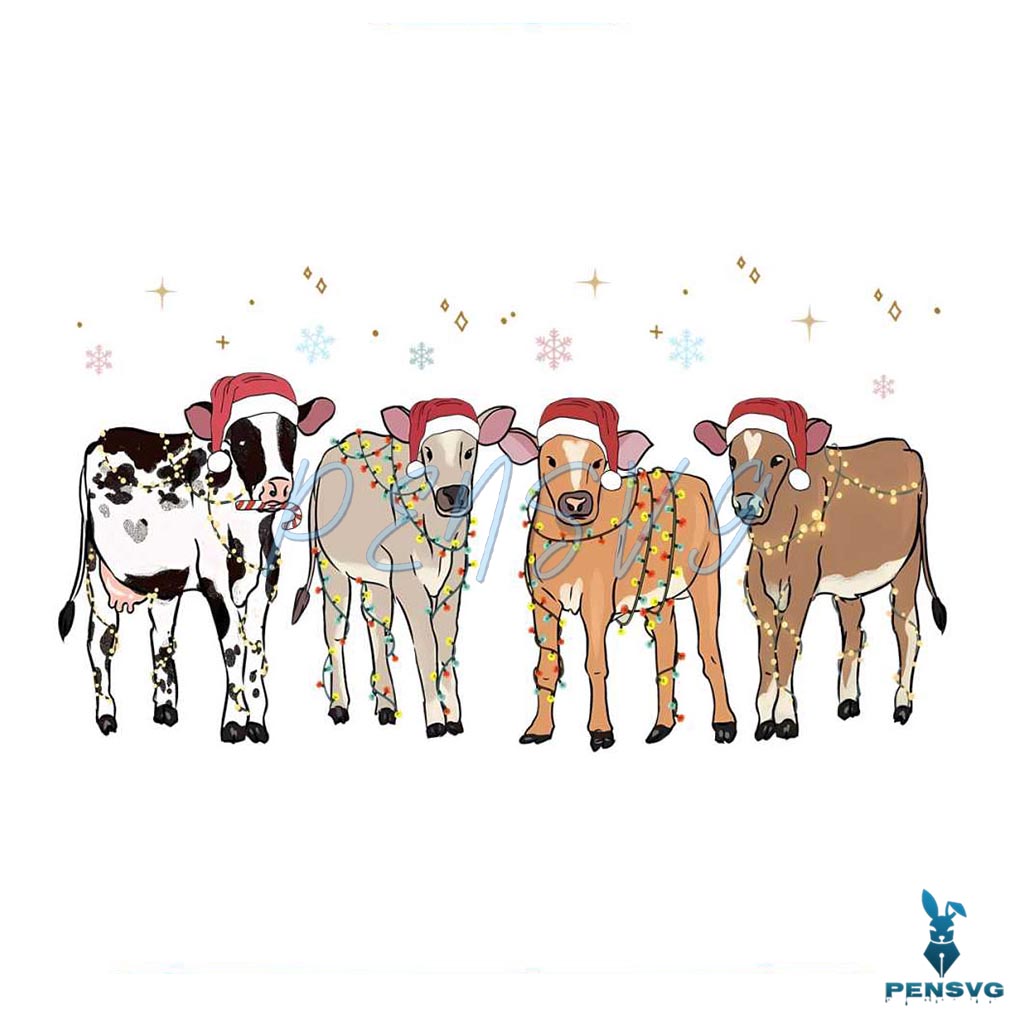 Vintage Christmas Cow Lights Santa Hat SVG Graphic File