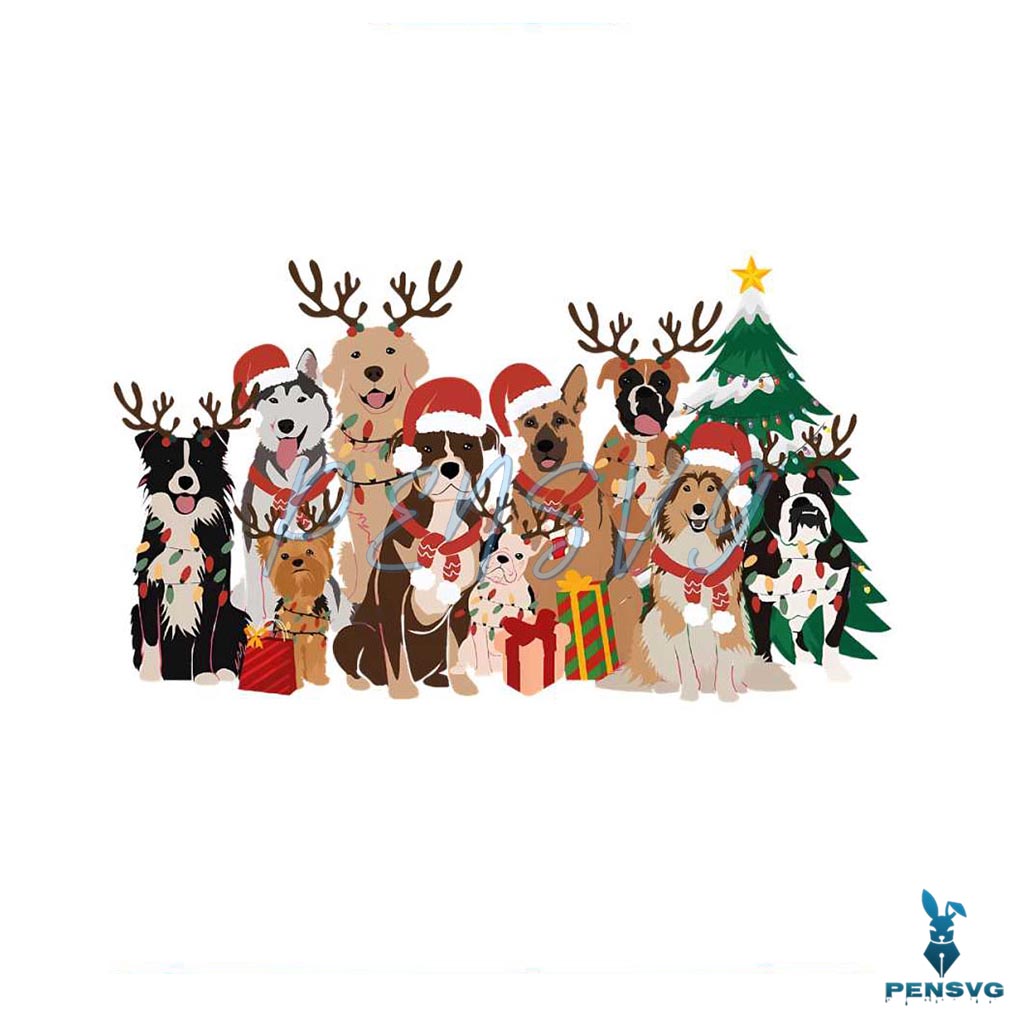 Vintage Christmas Dogs Reindeer Vibes PNG Download