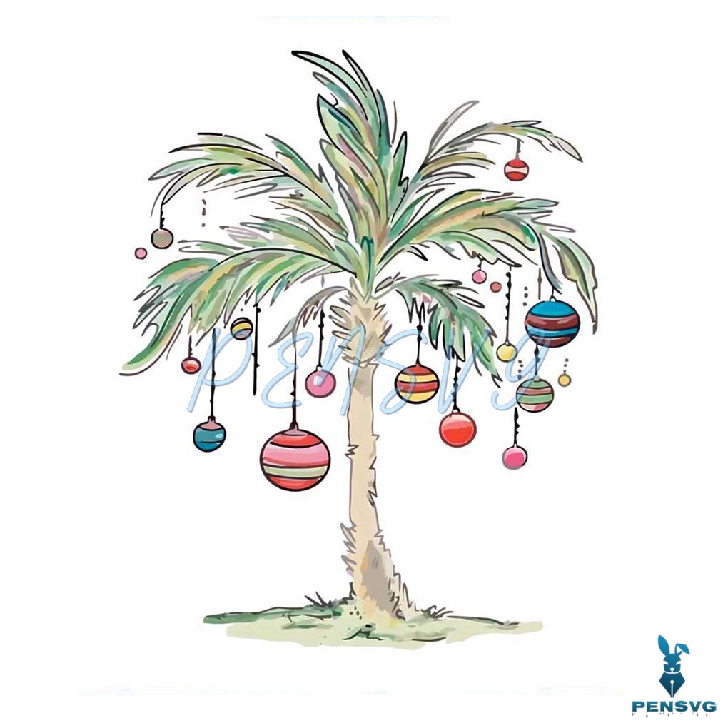 Vintage Christmas Palm Tree Holiday Vacation PNG Download