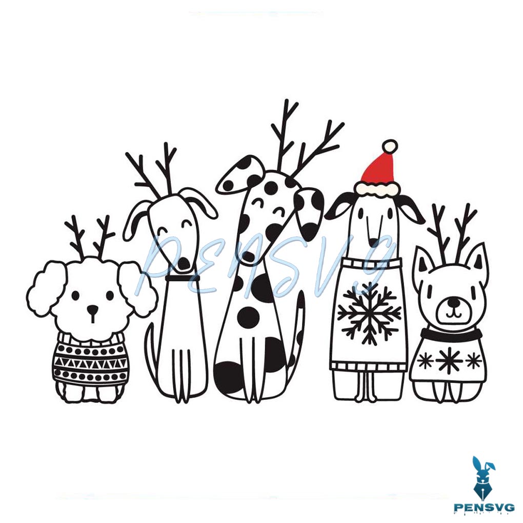 Vintage Christmas Reindeer Dogs SVG Cutting Digital File