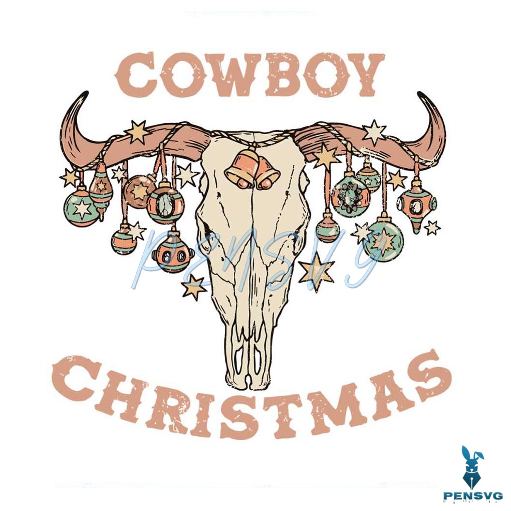 Vintage Cowboy Christmas Highland Cow SVG Download