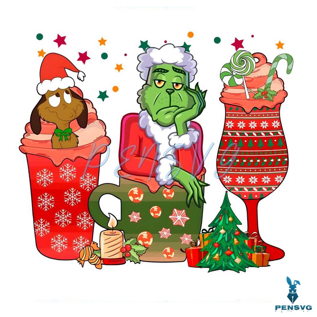 Vintage Grinch Christmas Coffee PNG Sublimation Download