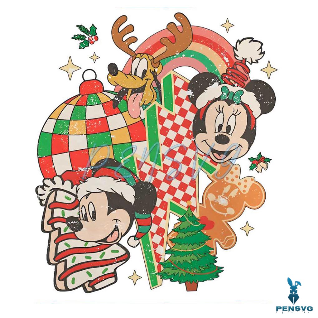 Vintage Mickey And Friends Christmas Lightning Bolt PNG File