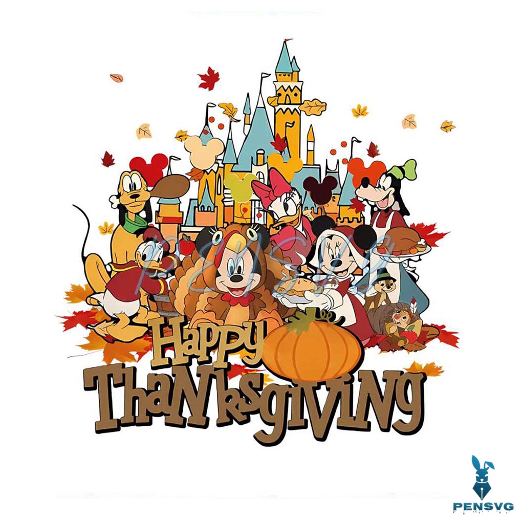 Vintage Mickey And Friends Happy Thanksgiving PNG File