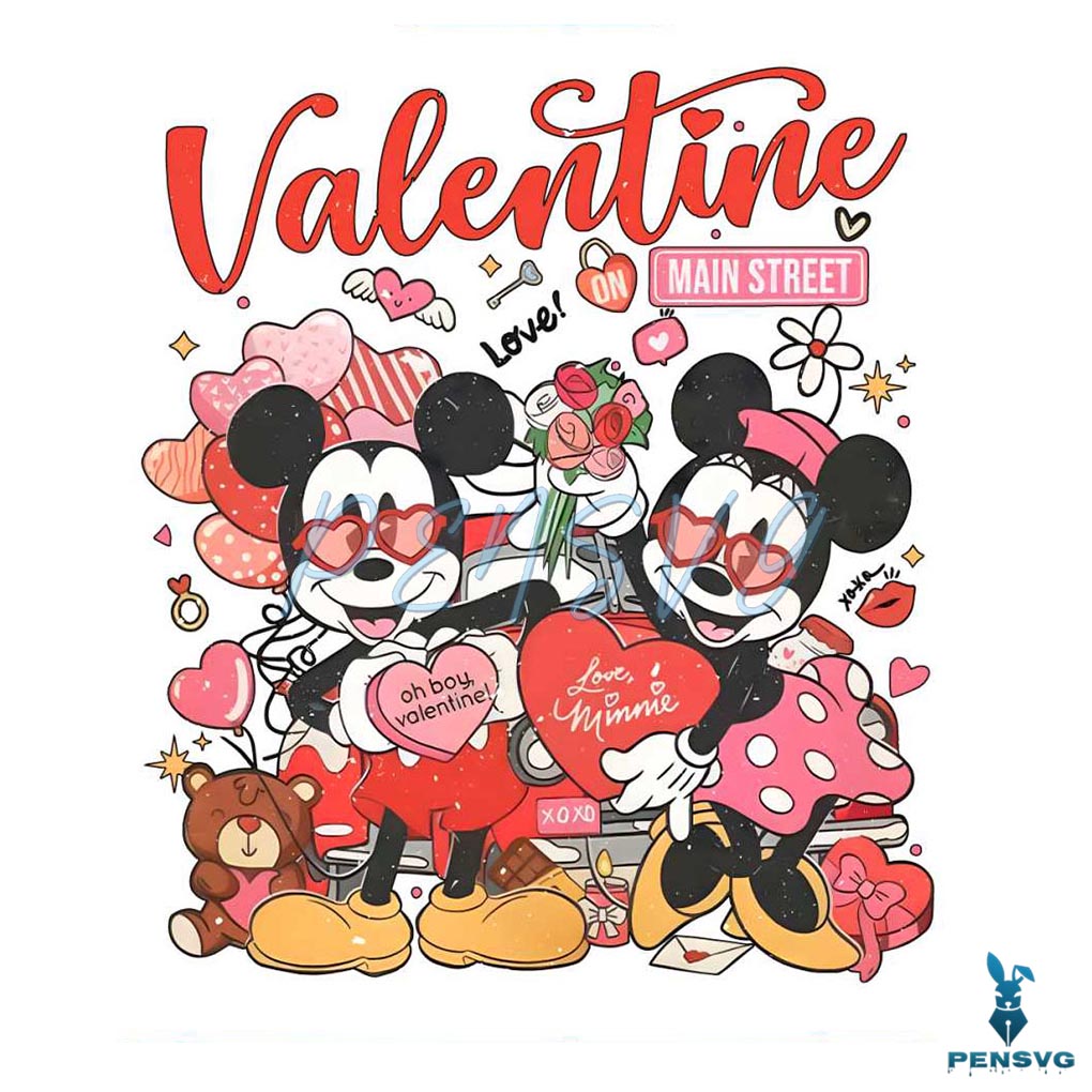 Vintage Mickey Minnie Valentine on Main Street PNG