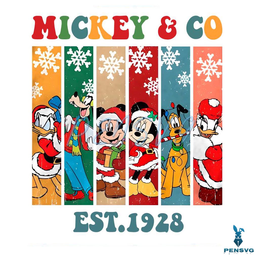 Vintage Mickey and Co Est 1928 Christmas PNG Download