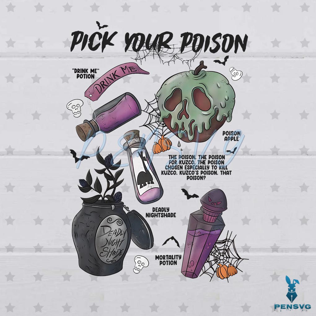 Vintage Pick Your Poison Disney Villain Halloween PNG File