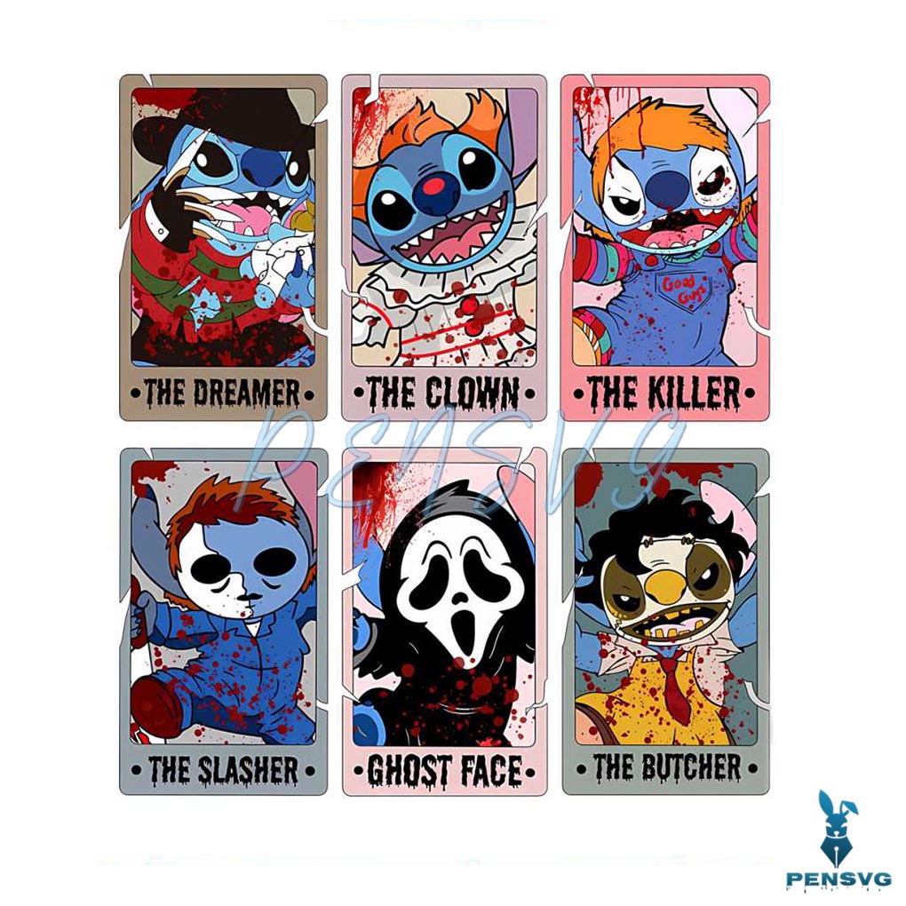 Vintage Stitch Friends Horror Characters PNG Sublimation
