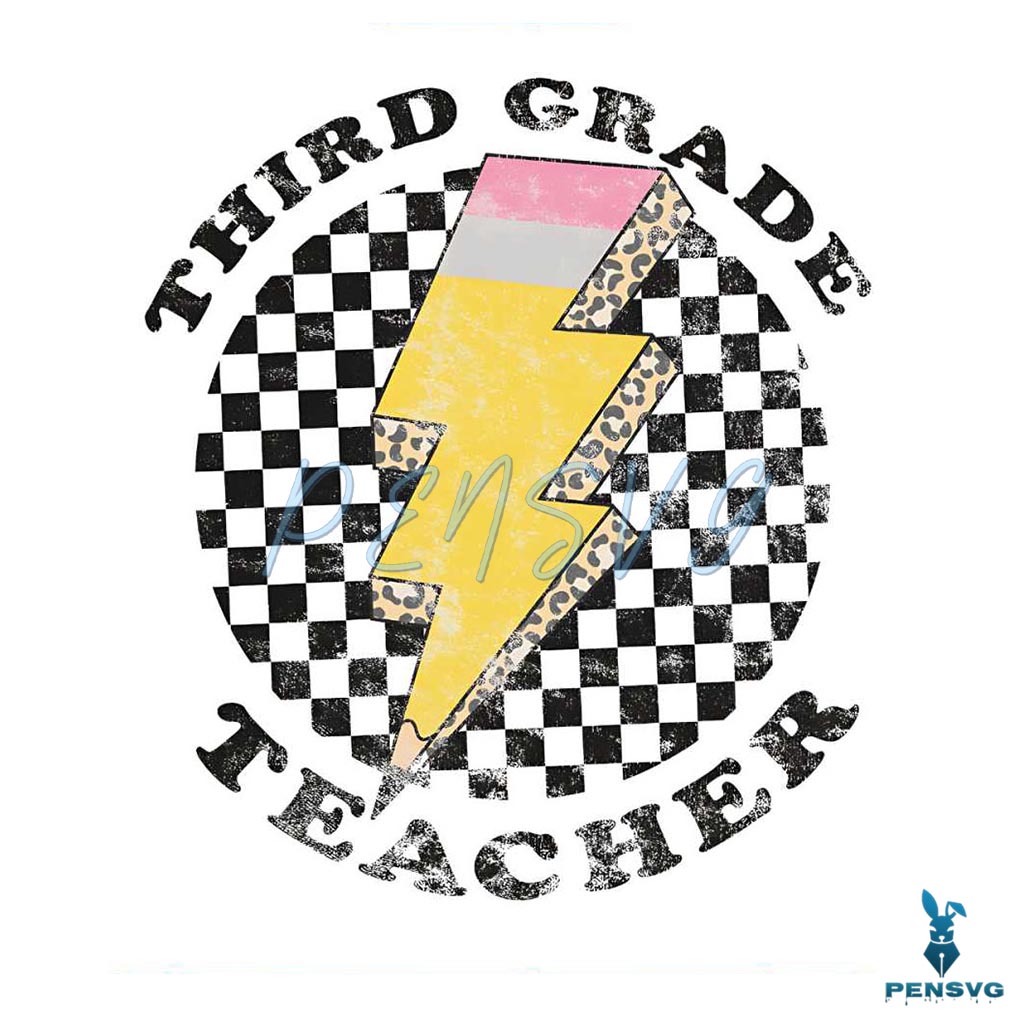 Vintage Third Grade Teacher Checkered PNG Download