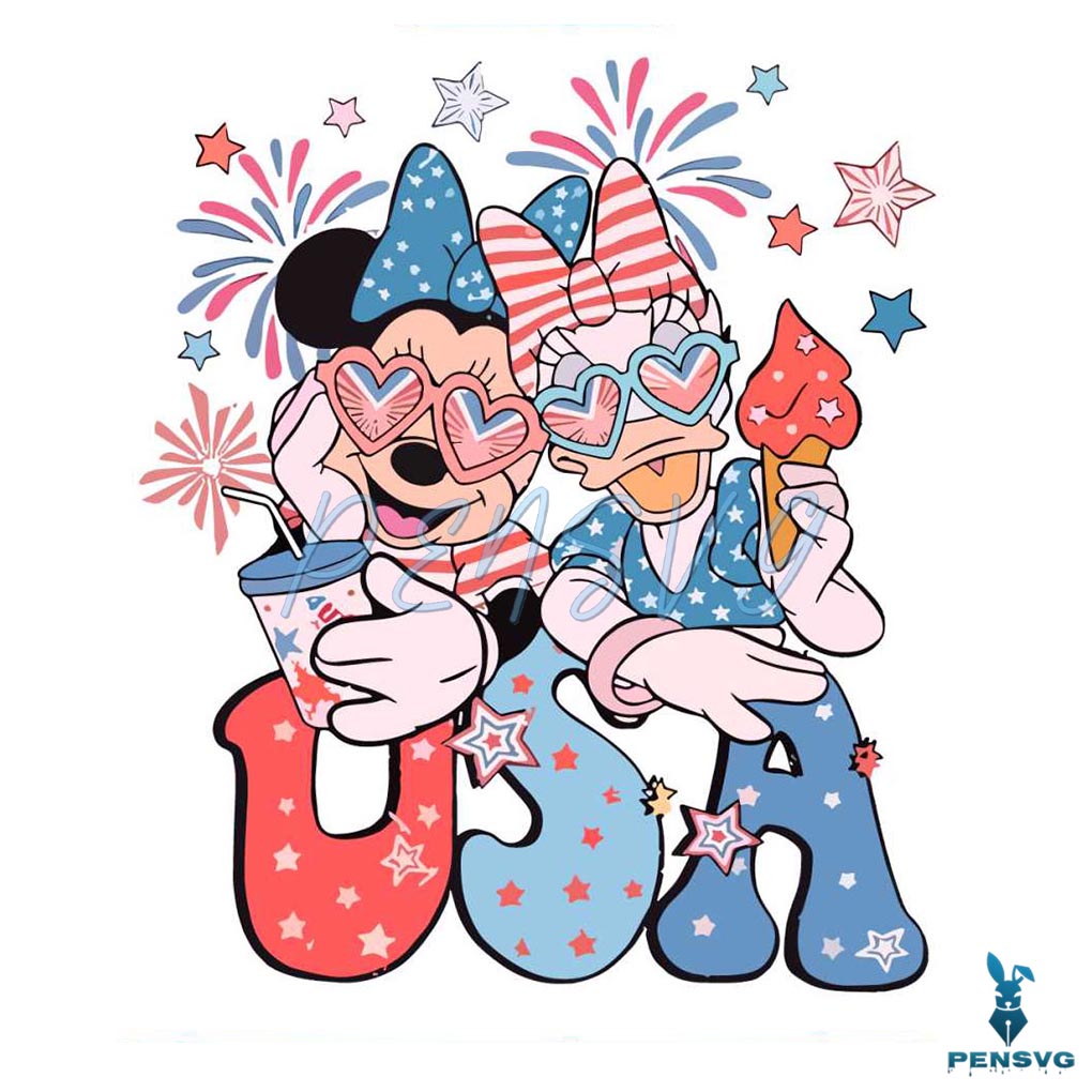 Vintage USA Minnie Daisy Happy 4th of July PNG