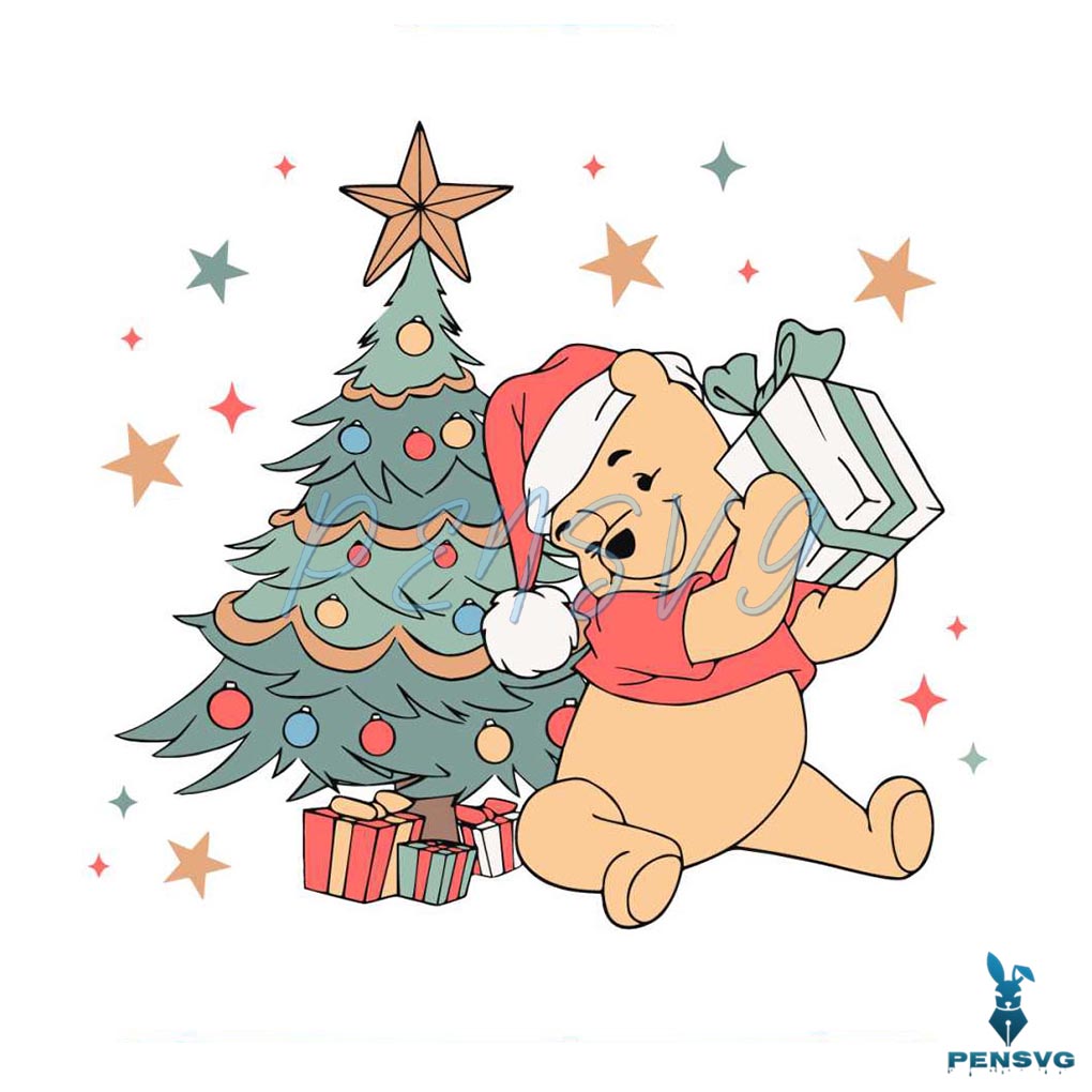 Vintage Winnie The Pooh Christmas Tree SVG File For Cricut