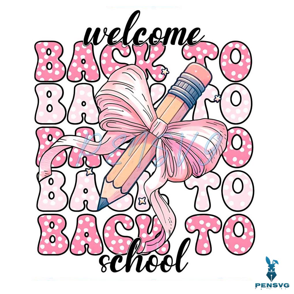 Welcome Back To School Groovy Pencil Bow PNG