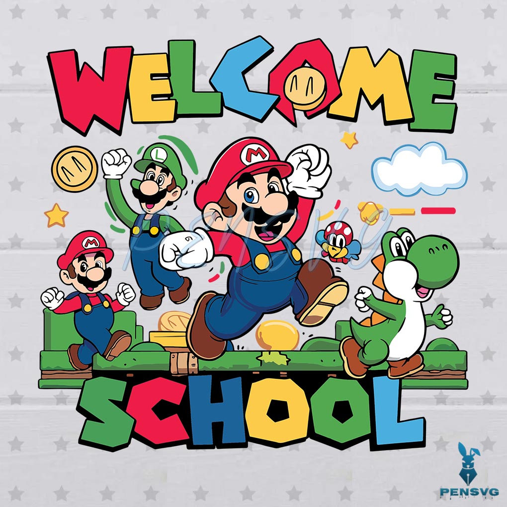 Welcome Back To School Super Mario Cartoon SVG