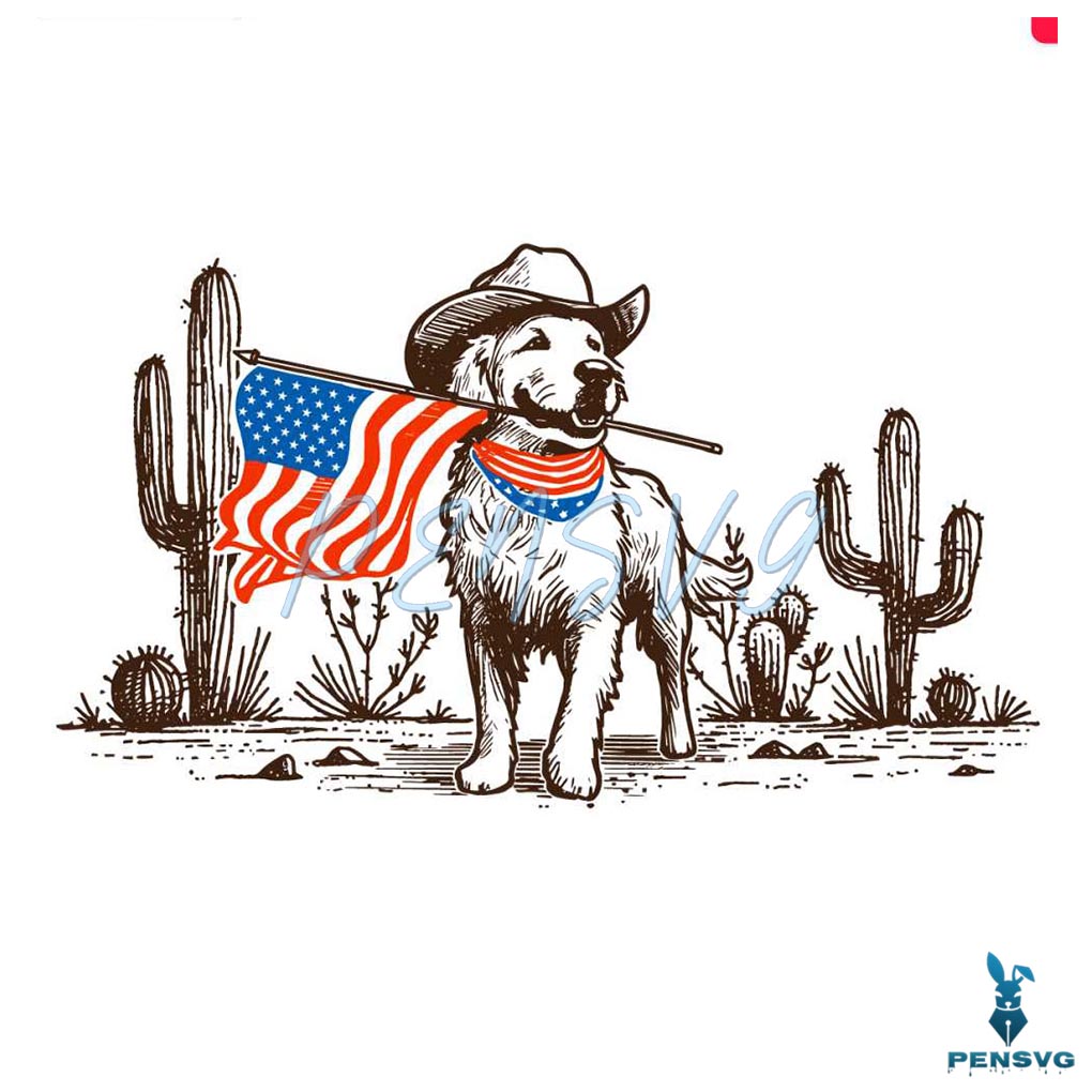 Western Golden Retriever 4th Of July SVG