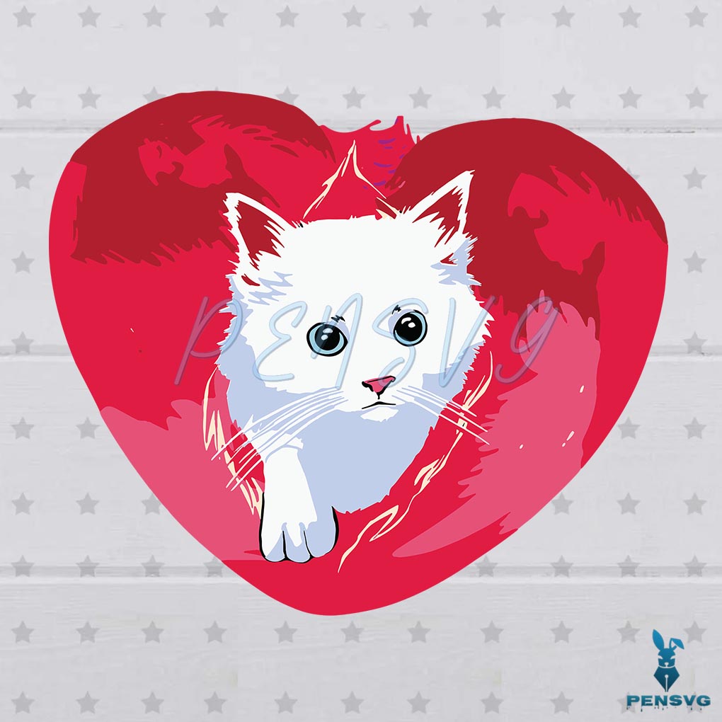 White Cat Heart Svg Digital File, Cute Cat Svg, Happy Valentine Day Svg