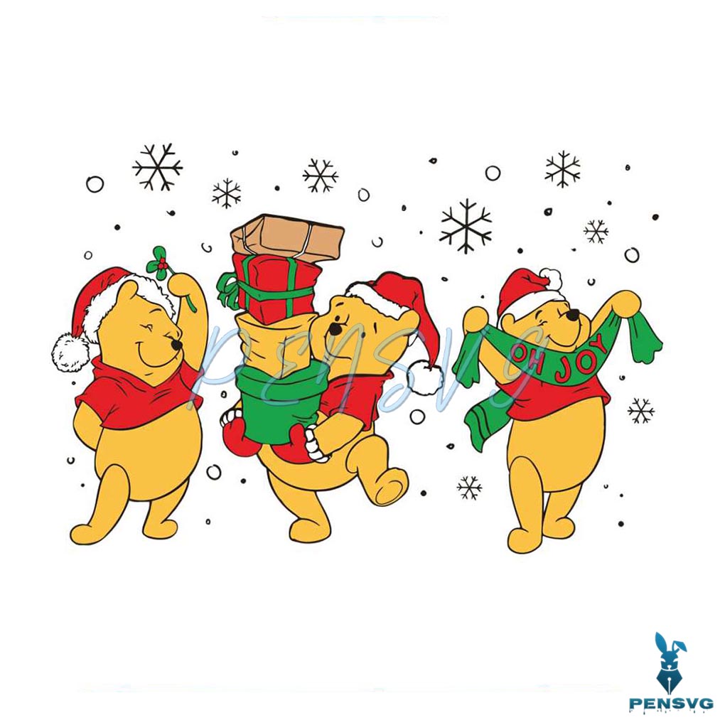 Winnie The Pooh Christmas Hat Oh Joy SVG Cricut Files