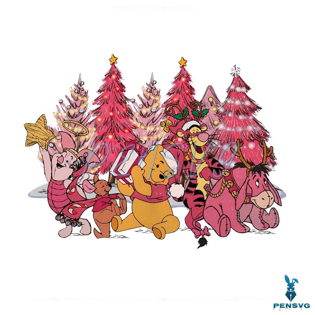 Winnie The Pooh Pink Christmas Tree PNG