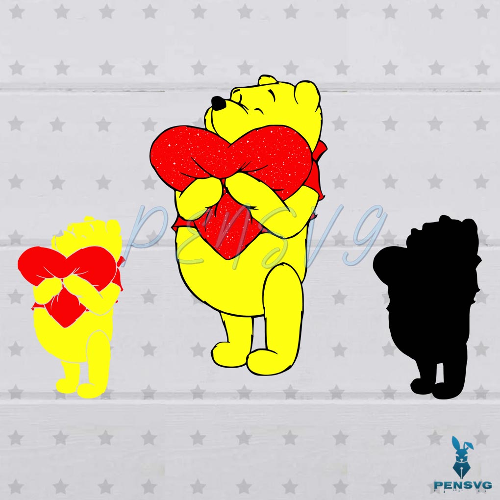 Winnie the Pooh Love Valentine Svg Silhouette